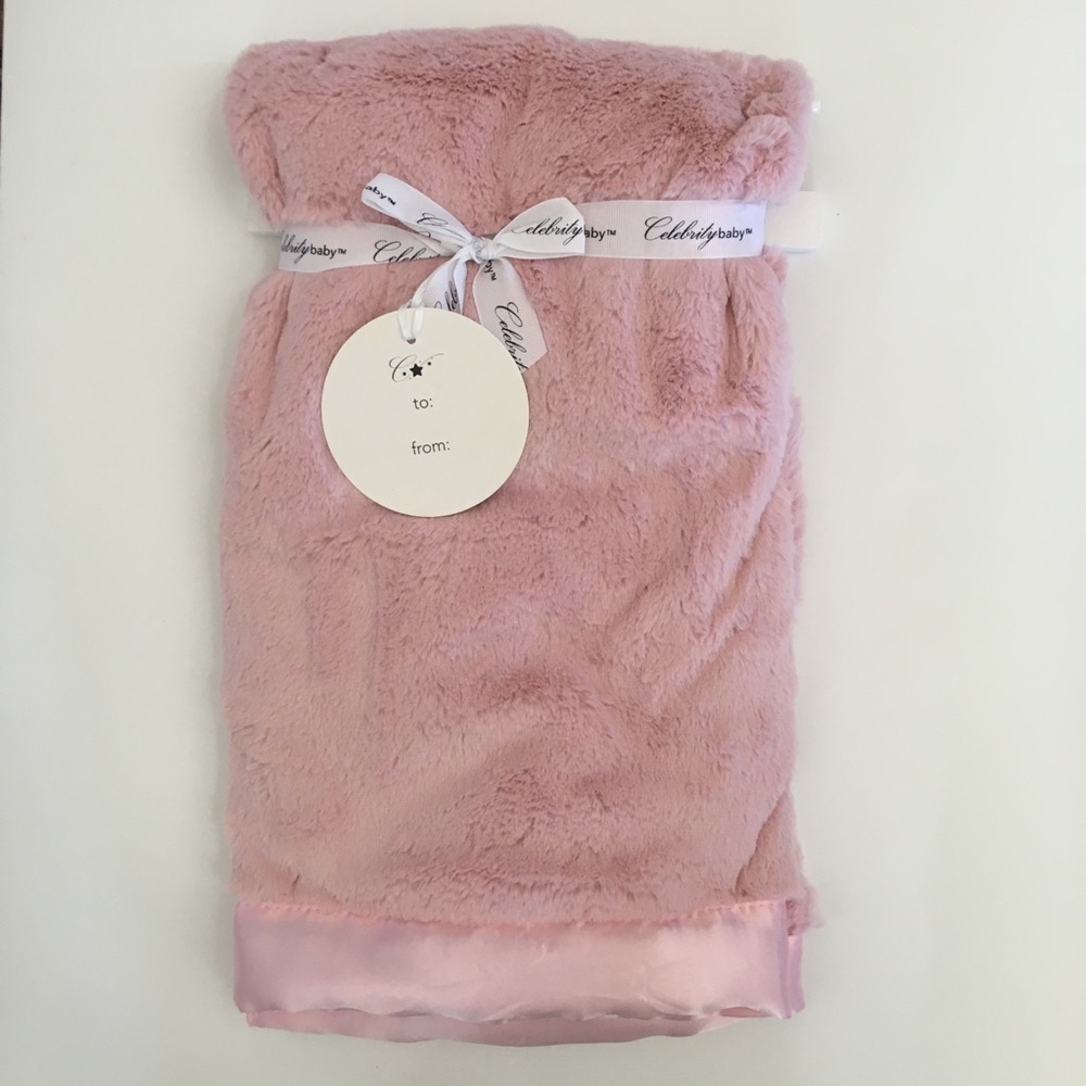 NEW Baby Blanket Pink Soft Plush with Satin like Feel Border by Little Celebrity